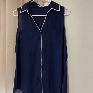Express Navy Blue Sleeveless Blouse with White Trim